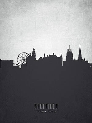 Skylines Paintings - Sheffield England Cityscape 19 by Aged Pixel