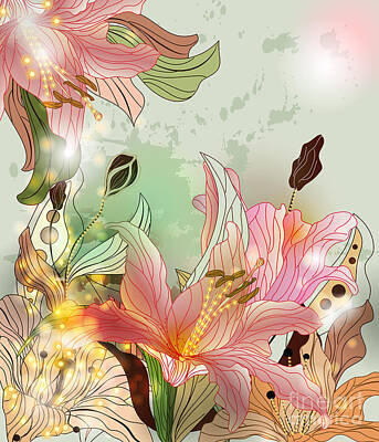 Lilies Digital Art - Shining flowers composition by EllerslieArt