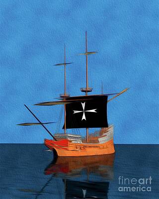 Abstract Landscape Paintings - Ship of the Knights of Malta by Esoterica Art Agency