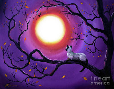Laura Iverson Royalty-Free and Rights-Managed Images - Siamese Cat in Purple Moonlight by Laura Iverson