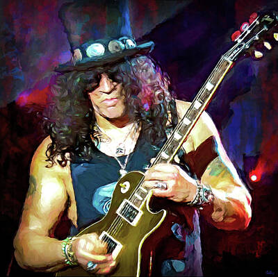 Musician Mixed Media Rights Managed Images - Slash, Guitarist, Guns N Roses Royalty-Free Image by Mal Bray
