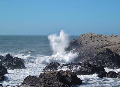 American Milestones - Wave Crashing Against Rocks Devon by Richard Brookes