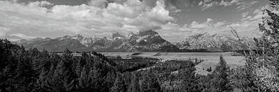 Reptiles Royalty Free Images - Snake River Teton Panorama View Monochrome Royalty-Free Image by James BO Insogna