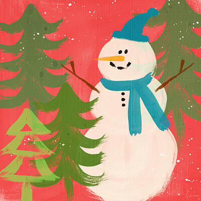 Royalty-Free and Rights-Managed Images - Snowman in Blue Hat- Art by Linda Woods by Linda Woods