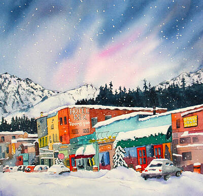 Recently Sold - City Scenes Paintings - Snowstorm In Truckee by Eva Nichols