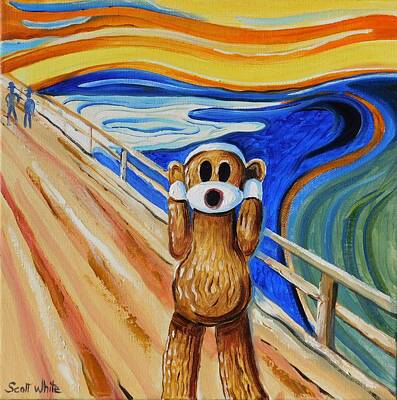 Paintings - Sock Monkey Screams by Scott White