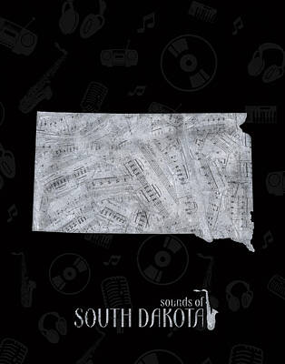 Jazz Digital Art - South Dakota Map Music Notes 2 by Bekim M