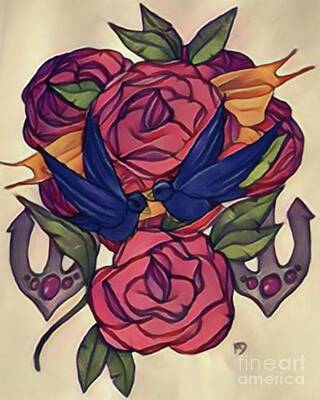 Roses Drawings - Sparrows by Melissa Volker