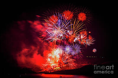 Cartoons Tees - Spectacular fireworks over Santorini by Graham Prentice