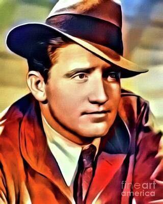 Musician Digital Art - Spencer Tracy, Vintage Actor, Digital Art by MB by Esoterica Art Agency