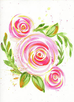 Roses Drawings - Spiral Pinks  by Nada Meeks