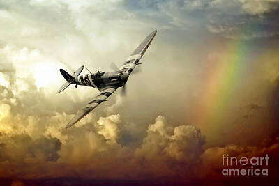 Vintage Tees - Spitfire Passing Through The Storm  by Airpower Art