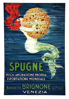 Car Design Icons - Spugne - Mermaid - Brignone Bath Sponge - Vintage Advertising Poster by Studio Grafiikka