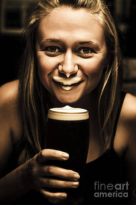 Beer Royalty-Free and Rights-Managed Images - St Patricks Day woman imitating an Irish man by Jorgo Photography