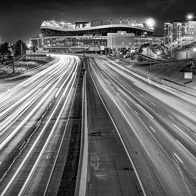 Football Photos - Stadium at Mile High - Denver Colorado - BW Square Format by Gregory Ballos