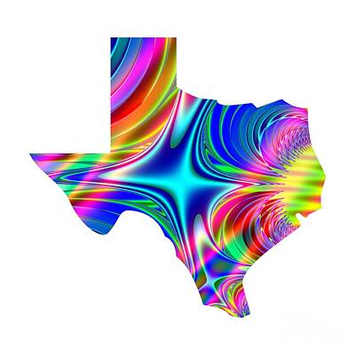 Roses Digital Art - State of Texas Map Rainbow Splash Fractal by Rose Santuci-Sofranko