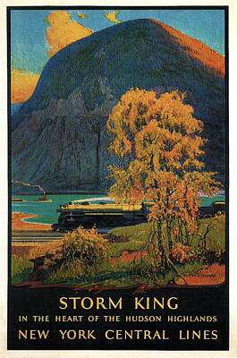 Transportation Paintings - Steam Engine Locomotive through the Hudson Highlands - Storm King - Vintage Advertising Poster by Studio Grafiikka