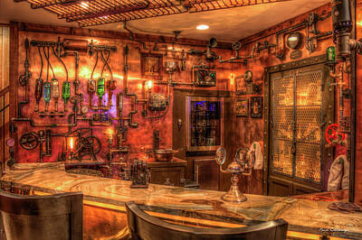 Steampunk Royalty-Free and Rights-Managed Images - Steampunk Design ManCave Bar Art by Reid Callaway