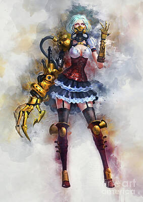 Steampunk Paintings - Steampunk Girl by Ian Mitchell