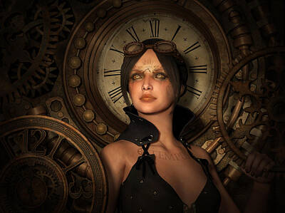 Steampunk Mixed Media Rights Managed Images - Steampunk Time Keeper Royalty-Free Image by Britta Glodde