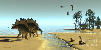 Recently Sold - Reptiles Digital Art - Stegosaurus Dinosaur Morning by Corey Ford