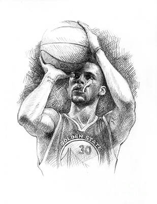 Athletes Drawings Royalty Free Images - Steph  Curry Royalty-Free Image by Jason Reisig