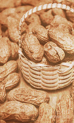 Still Life Royalty-Free and Rights-Managed Images - Still Life Peanuts In Small Wicker Basket On Table by Jorgo Photography