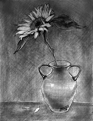 Sunflowers Drawings - Still Life - Vase with One Sunflower by Jose A Gonzalez Jr