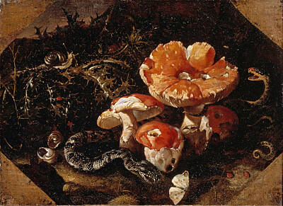  Painting - Still Life With Serpents Fly Agarics And Thistles by Paolo Porpora