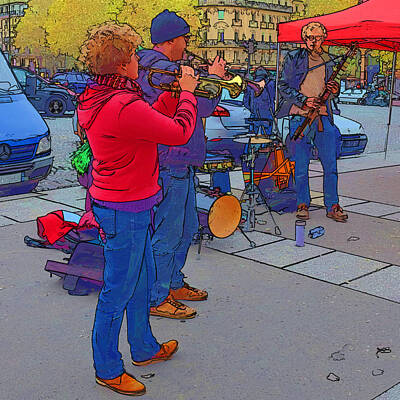 Musician Photos - Street Musicians Le Bastille by Hugh Smith