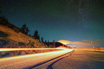 Western Buffalo Royalty Free Images - Strong Summer Light Trails on NV State Route 207 Under the North End of the Milky Way Royalty-Free Image by Brian Ball