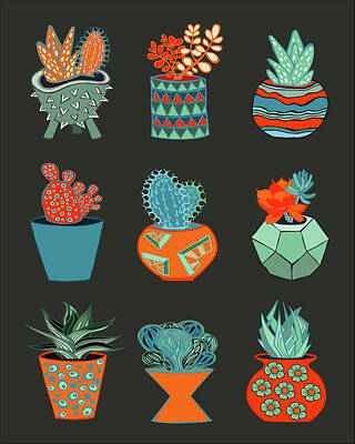 Drawings Rights Managed Images - Succulent Garden no. 1 Royalty-Free Image by Lisa Frances Judd