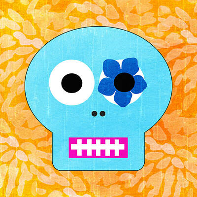 Royalty-Free and Rights-Managed Images - Sugar Skull Blue and Orange by Linda Woods