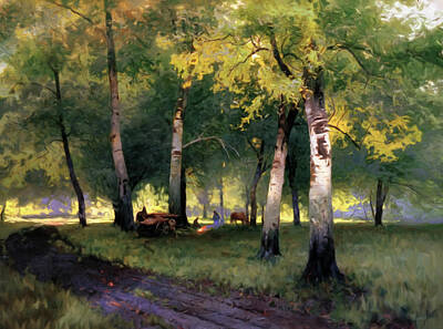 Impressionism Mixed Media - Summer Picnic Amongst The Birch Trees by Georgiana Romanovna