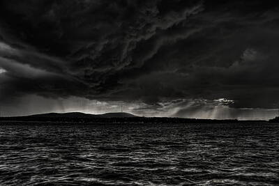 Red Foxes - Summer Storm Over Lake Wausau in Black and White by Dale Kauzlaric