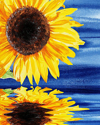 Sunflowers Royalty-Free and Rights-Managed Images - Sunflower Reflection by Irina Sztukowski by Irina Sztukowski