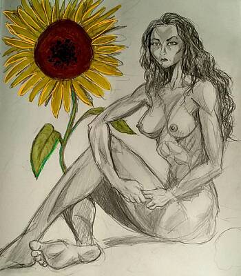 Sunflowers Drawings - Sunflower sketch 2 by Mark Bradley