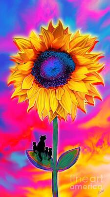 Sunflowers Royalty-Free and Rights-Managed Images - Sunflower Sunrise by Nick Gustafson