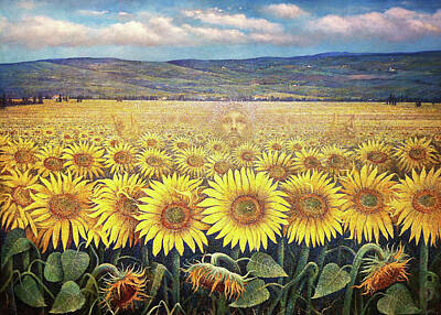 Sunflowers Paintings - Sunflower Trinity by Franco Puliti