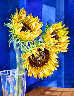 Sunflowers Royalty-Free and Rights-Managed Images - Sunflowers Blues  by Irina Sztukowski