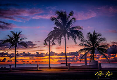 Target Threshold Watercolor - Sunrise on Fort Lauderdale Beach by Rikk Flohr