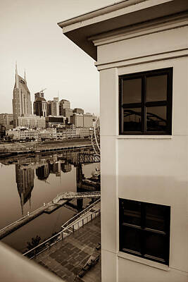 Skylines Photos - Sunrise on the Nashville Tennessee Skyline - Sepia by Gregory Ballos