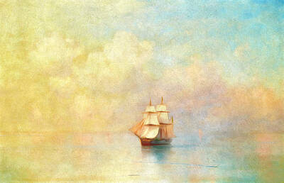 Transportation Painting Rights Managed Images - Sunrise On The Sea Royalty-Free Image by Georgiana Romanovna
