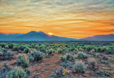 Charles-muhle Paintings - Sunrise over Taos by Charles Muhle