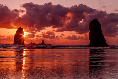 Travel Luggage Royalty Free Images - Sunset at Cannon Beach Oregon Royalty-Free Image by Teri Virbickis