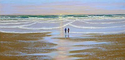 Beach Paintings - Sunset At The Beach by Frank Wilson