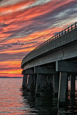 Dan Beauvais Royalty-Free and Rights-Managed Images - Sunset at Virginia Dare Memorial Bridge 4854 by Dan Beauvais