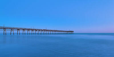 Solar System Posters - Sunset Beach Fishing Pier at Blue Hour Panorama by Ranjay Mitra