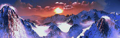 Mountain Paintings - Sunset on ancient mountains by AM FineArtPrints