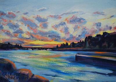 Best Sellers - Paris Skyline Paintings - Seine Sunset by Celeste Drewien
